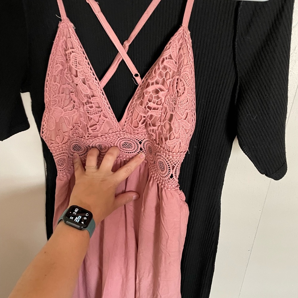 Pink Crochet Top, Maxi Ruffle Dress. New with Tags.